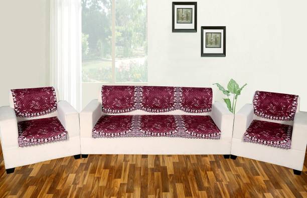 Nendle Velvet 3+1+1 Seater Sofa Floral Cover