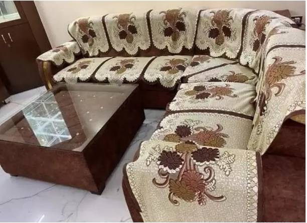 EASTTARDOMM Cotton Floral 3+2+2 Seater Sofa Cover