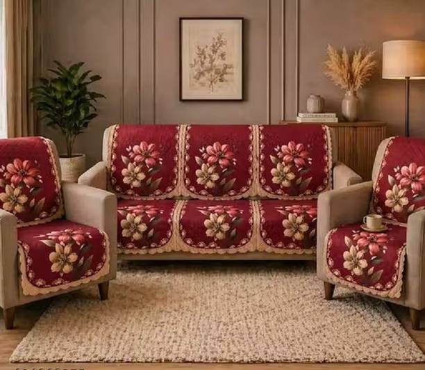KRITI CREATION Velvet 3+1+1 Seater Sofa Printed Cover