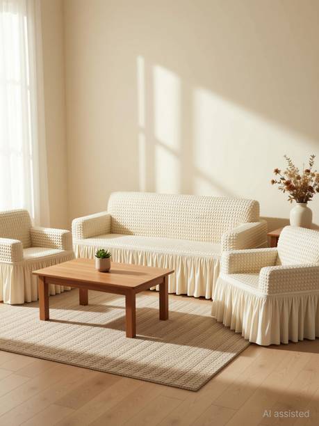 furshine Polyester 3+1+1 Seater Sofa Checkered Cover