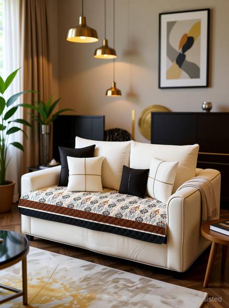 DECORIAN Velvet 3+1+1 Seater Sofa Geometric Cover