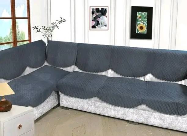 PITLOUM CRAFT Velvet Geometric, Plain 3+2+2 Seater Sofa Cover