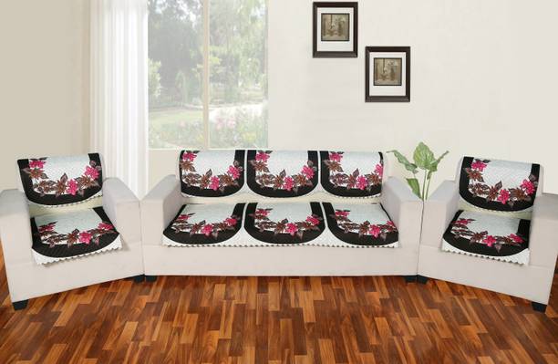 Nendle Velvet 3+1+1 Seater Sofa Floral Cover