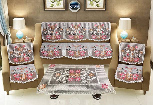 EASTTARDOMM Cotton Floral 3+1+1 Seater Sofa Cover