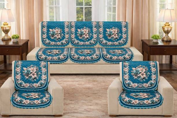 Govindika Velvet 3+1+1 Seater Sofa Printed Cover