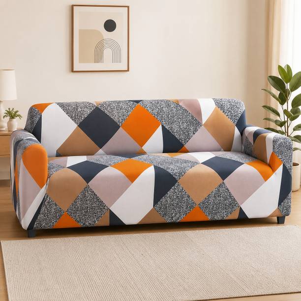 KriShyam Polyester 3 Seater Sofa Geometric Cover