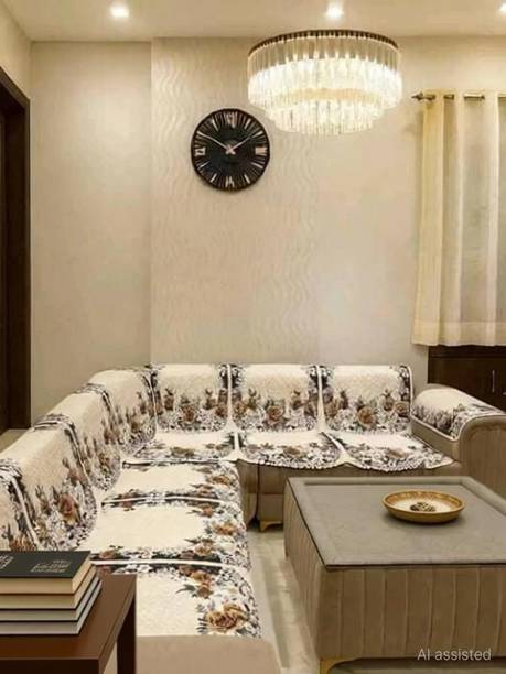 LUXURY CRAFT Velvet 3+3 Seater L-Shape Sofa Floral Cover