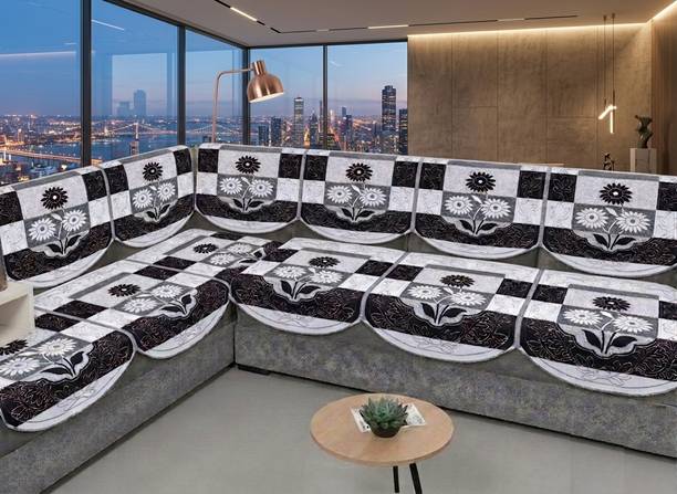 DELHI PVC CORP Cotton 3+3 Seater L-Shape Sofa Floral Cover