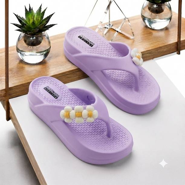 WALKOLOGY Women Stylish Floral Wedge Flip Flops | Soft Orthopedic Daily Wear Slipper Smart Insole