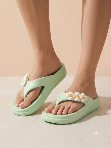 WALKOLOGY Women Stylish Floral Wedge Flip Flops | Soft Anti-Slip Daily Slippers Smart Insole