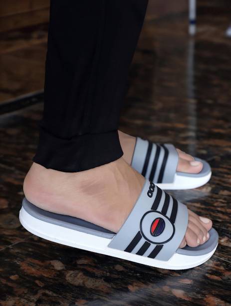 Men's Gray Synthetic Leather Daily Casual Slider Men Slippers