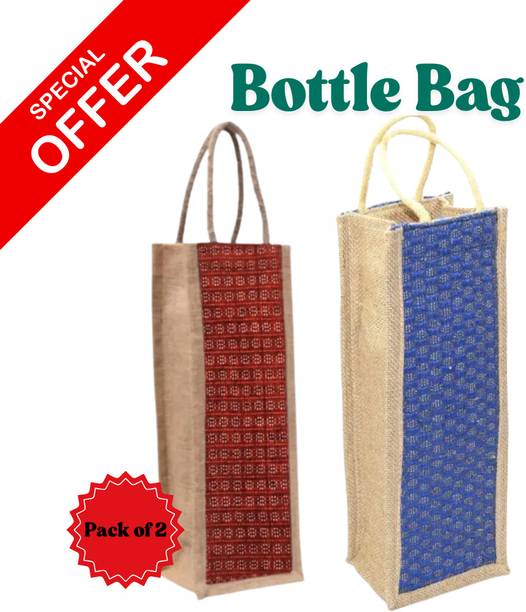 JMS Marketing Jute Bottle Bag for Bottle | Reusable, Stylish & Durable | Pack of 2 | Small Travel Bag