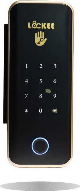 Lockee Crystal Guard Smart Glass Door Lock | 5-in-1 Unlock Fingerprint IC Card Password App Mechanical Key | Remote Control | Aluminum/Glass/Frameless Doors | IP65 Waterproof Smart Door Lock