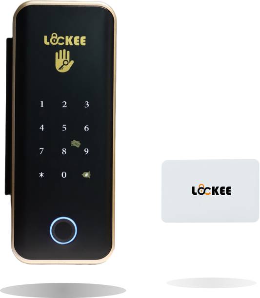 Lockee Crystal Guard Smart Glass Door Lock | 5-in-1 Unlock Fingerprint IC Card Password App Mechanical Key | Remote Control | Aluminum/Glass/Frameless Doors | 1 white card Smart Door Lock