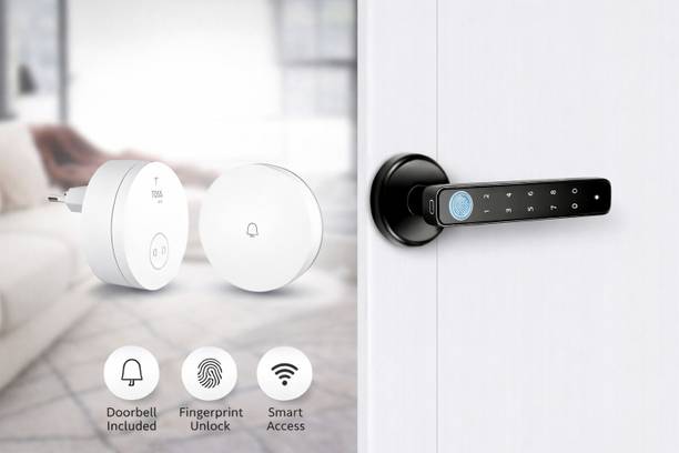 Toss Smart Door Lock Fingerprint Digital Lock for Main Door | Keyless Entry with PIN & Touch Keypad | Wireless Doorbell Combo Included | for Home & Office Smart Door Lock