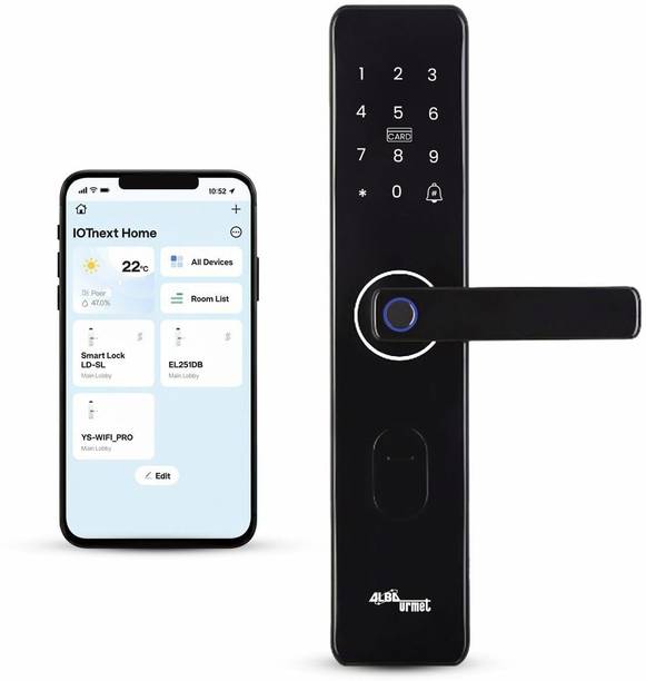 alba urmet Digital Door Lock | 6 Way Unlock | Fingerprint, PIN, RFID Card, Keys, OTP, Mobile App | for Single Leaf Wooden Doors (42-95 MM) Smart Door Lock