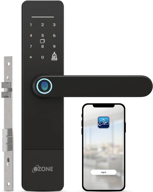 OZONE Smart Wi-Fi Lock for Wooden & Metal Doors, 4-Way Access, OzoLife App, Fingerprint, Password, RFID Card, 30-50 mm Door Thickness, Free Installation, 2 Years Warranty (Black) Smart Door Lock