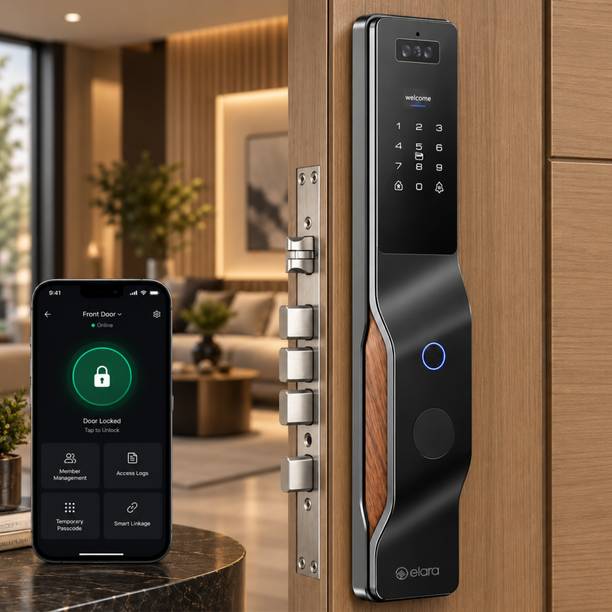 Elara Elara Apex Lite 2026 Smart Door Lock | 9-in-1 Unlocking Methods | Palm Recognition, Face Unlock, Fingerprint, PIN, RFID Card, Mobile App & Mechanical Key Access | 2-Year Warranty Smart Door Lock