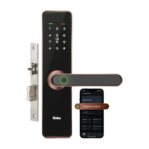 Qubo Essential Copper from Hero Group, 7-Way Unlocking, Mobile App, Fingerprint Smart Door Lock