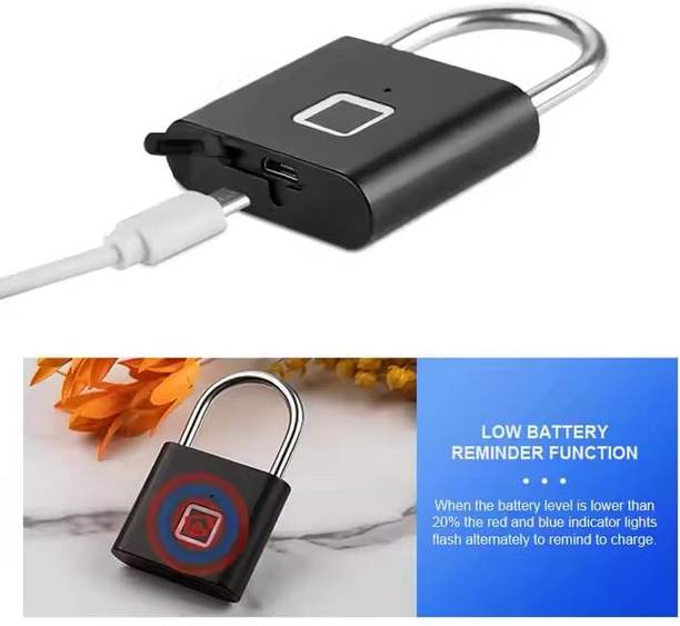 WENGONVILA Small Smart Fingerprint Padlock for Travel Customizable Black Jewelry Box Lock Simple Door Usage Smart Door Lock