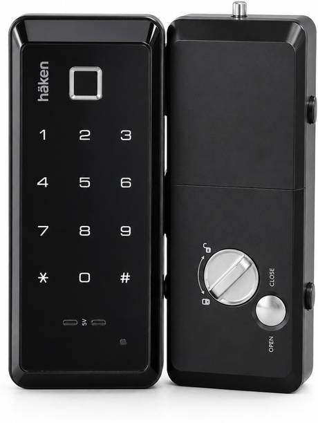 Haken Haken HDL-R32N Digital Door Lock for Wooden Door | 2-Way Access – Fingerprint & PIN Password | Smart Touch Keypad | Slim Design | Black Smart Door Lock