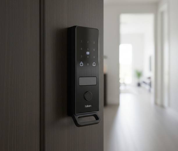 HAKEN SYSTEMS LLP Haken HDLE-COUPE Rim Digital Door Lock 5-Way with Fingerprint, PIN, RFID, Key & WiFi App (dark grey) Smart Door Lock