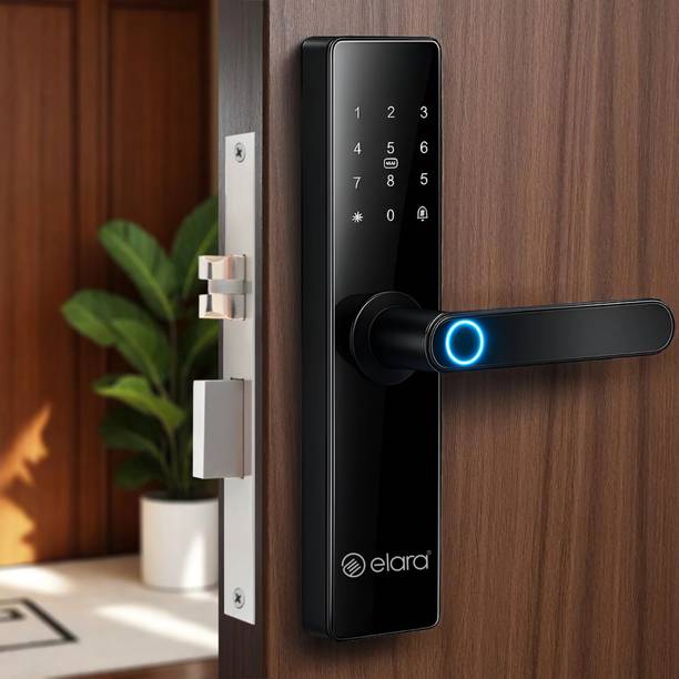 Elara Pro Smart Lock with Fingerprint Scanner, RFID Card Reader, PIN Code, Anti-Theft Alerts, 2-Year Warranty, Black, Smart Door Lock