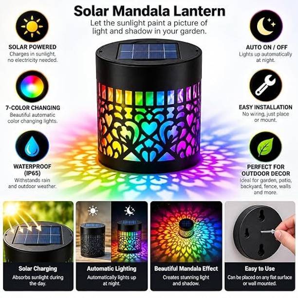 satyaent Solar Mandala Projector Light, 7-Color Changing Waterproof Metal Smart Bulb