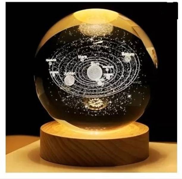cogear uiversal Crystal Ball Lamp | Night Light with Wooden Base | Solar System Style Table Lamp