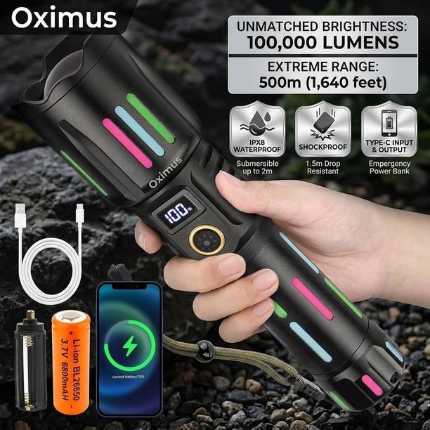 Oximus Waterproof Digital Indicater LED Flashlight 5 Modes Medium / Low/ Sos Smart Table Lamp