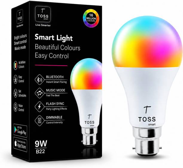 Toss Smart RGB LED Bulb 9W B22 Bluetooth Music Sync Dimmable Light (Pack of 1) Smart Bulb
