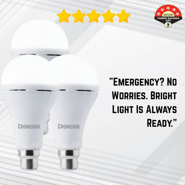 Cromonik Pack of 3 – 12W Emergency Bulbs | Upto 4 Hours Backup | Auto-Charge Smart Bulb