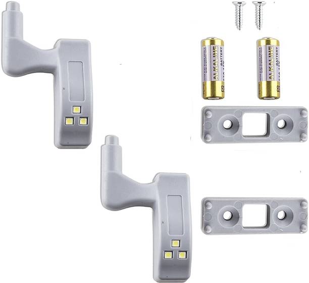 TechBlaze Set of 2 Wardrobe Cabinet Hinge LED Motion Sensor Lights, Almirah Lights Cupboard LED Hinge Lights Door Hinge Lighting Night Lights (Warm White, 0.25 W) Lights with Batteries (2 Lights) Smart Bulb