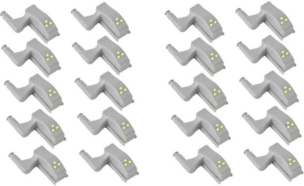 AMG Music Pack of 20 Universal Under Cabinet Cupboard LED Hinge Light ,Warm/Cool White Night Light for Almirah and Modern Home Kitchen ,Door Hinge Lighting ,Cabinet Inner Sensor Light with Batteries Smart Bulb
