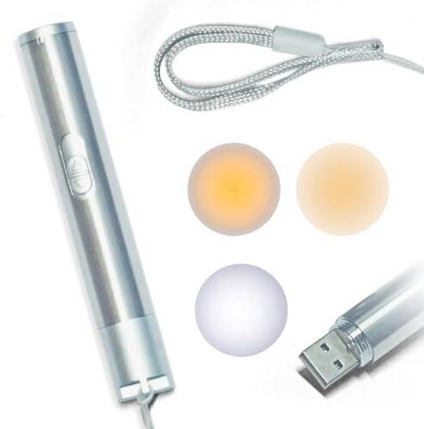 avishkar Portable USB Torch with Chrome Finish For Doctors with Dual Light Smart Pen