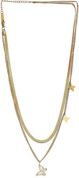 JEWELSCAPE Pendant Gold-Plated Jewellery Minimalist Elegant Flat Snake Chain, Clover Design Smart Pendant