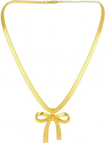 JEWELSCAPE Pendant for Women, Necklace, Gold-Plated, Adjustable Chain, Minimal Bow Design Smart Pendant