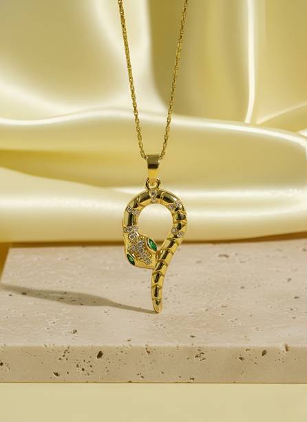 JEWELSCAPE Gold-Plated Stainless Steel Snake Design Pendant with Adjustable Chain Smart Pendant