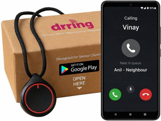DRRING SOS Emergency Alert Button for Seniors | 12 Months Subscription | Android Only Smart Pendant