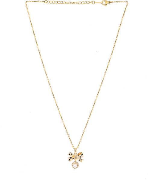 JEWELSCAPE Pendant Herringbone Chain Gold-Plated Jewellery Rectangular Green Stone Design Smart Pendant