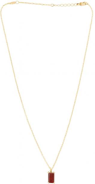 JEWELSCAPE Pendant for Women, Gold-Plated, Adjustable, Emerald-cut Red Gemstone Design Smart Pendant
