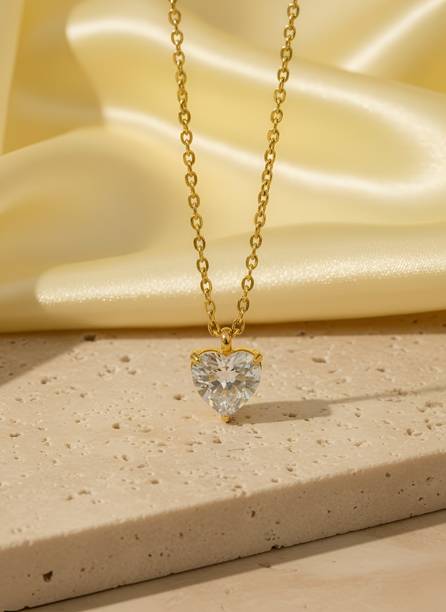 JEWELSCAPE Gold-Plated Stainless Steel Heart Crystal Design Pendant with Adjustable Chain Smart Pendant