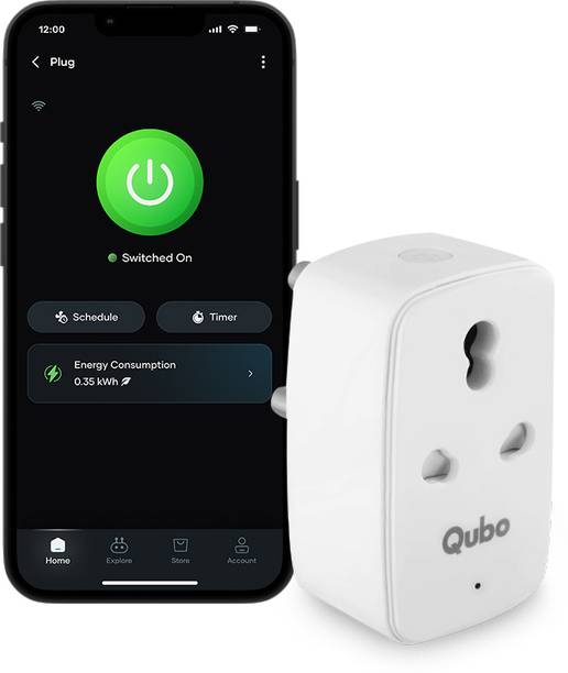 Qubo 16A Smart Plug | Wi-Fi+BT | App & Voice Control | For Large Appliances Smart Plug