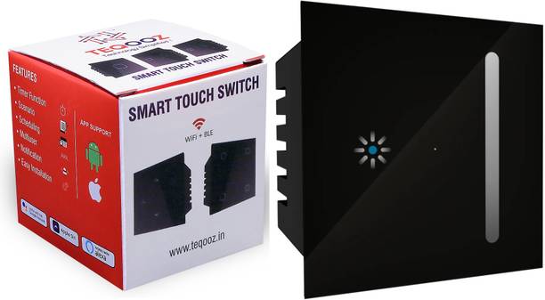 TEQOOZ Wi-Fi Touch Dimmer (Black) for Lights | Smart Life App, Alexa | Glass Finish | Smart Switch