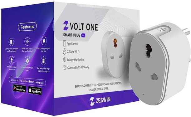 Zeswin Volt One 16A Wi-Fi Enabled Smart Plug with Energy Tracking for Heavy Appliances