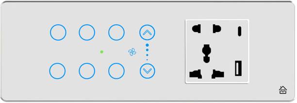 HomeMate Smart Touch Switch Panel | 6 Switch, 1 Fan & 1 Socket with Quick Charge USB's