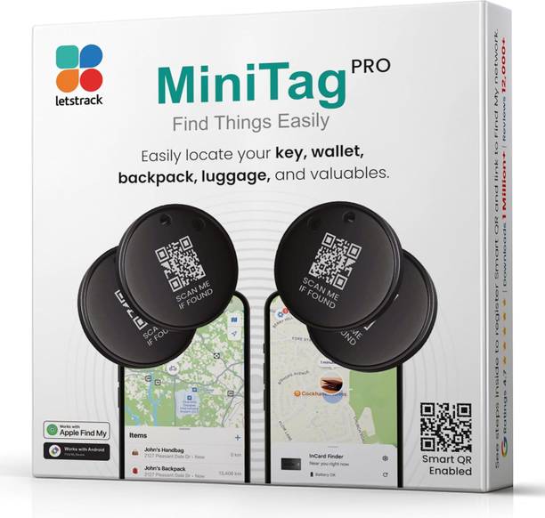 Letstrack Smart Tracker for Keys, Wallet, Works with Apple Find My & Google Find | Pack- 4 Location Smart Tracker