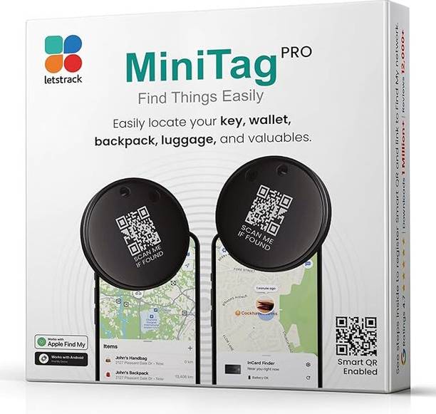 Letstrack Smart Tracker for Keys, Wallet, Works with Apple Find My & Google Find | Pack- 2 Location Smart Tracker