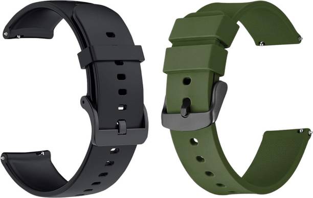 pantan 22mm Black & Green Soft Silicone Watch Strap/Band with Metal Buckle – Compatible With All 22mm Smartwatches & Analogue Watches (Pack of 2) Smart Watch Strap