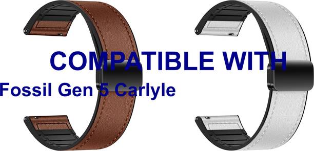 ACM WSM28P22BRWT1048 Pack of 2 Watch Strap Leather Magnetic Silicone 22mm for Fossil Gen 5 Carlyle Smartwatch (Brown/White) Smart Watch Strap